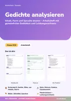 Vorschau - Arbeitsblätter - Gedichtanalyse | Arbeitsheft + Klassenarbeit | Gedichte analysieren mit Metrum & Stilmitteln | Deutsch Klasse 9/10 | mit Lösungen - Deckblatt