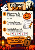 Vorschau - Arbeitsblätter - 🎃 Halloween-Rätsel | 5 spannende Rätsel mit Zahlencode & Lösungsblatt | Klasse 1–5 | Halloween-Spiel, Unterricht & Party - Seite 1