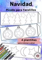 Vista previa - Manualidades / Dibujos para colorear - Farolillos navideños para picar – 4 plantillas para colorear y picar - Portada