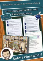 Vorschau - Arbeitsblätter - Kalligrafie – die Kunst der schönen Schrift – Lesespurgeschichte mit Rätselaufgaben (Klasse 7) - Deckblatt