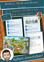 Vorschau - Arbeitsblätter - Wolken, Wind und Wetter malen – Lesespurgeschichte mit Rätselaufgaben (Klasse 1) - Deckblatt
