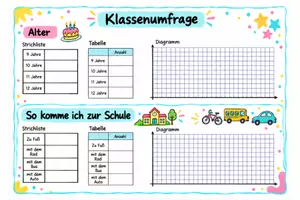 Vorschau - Arbeitsblätter - Klassenumfrage - Arbeitsblatt mit Strichliste, Tabelle und Säulendiagramm - Deckblatt