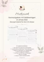Vorschau - Arbeitsblätter - Sachaufgaben mit Geldbeträgen im ZR bis 1000 | 3./4. Klasse - Deckblatt