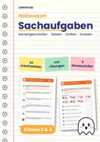 Vorschau - Arbeitsblätter - Halloween Sachaufgaben Klasse 2 und 3 | Arbeitsblätter Textaufgaben | mit Lösungen - Deckblatt