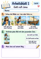 Vorschau - Arbeitsblätter - Jona – Gott gibt eine neue Chance | Religion Klasse 1 Arbeitsblätter | Evangelische Religionslehre | 10 Arbeitsblätter als PDF - Seite 1