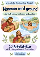 Vorschau - Arbeitsblätter - Naaman wird gesund | Religion Klasse 1 Arbeitsblätter | Evangelische Religionslehre | 10 Arbeitsblätter als PDF - Deckblatt