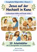 Vorschau - Arbeitsblätter - Jesus auf der Hochzeit in Kana | Religion Klasse 1 Arbeitsblätter | Evangelische Religionslehre | 10 Arbeitsblätter als PDF - Deckblatt