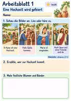 Vorschau - Arbeitsblätter - Jesus auf der Hochzeit in Kana | Religion Klasse 1 Arbeitsblätter | Evangelische Religionslehre | 10 Arbeitsblätter als PDF - Seite 1