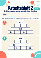 Vorschau - Arbeitsblätter - Zahlenmauern mit natürlichen Zahlen Klasse 5 Gymnasium | Mathematik Sekundarstufe I | 10 Arbeitsblätter mit Lösungen als PDF - Seite 2