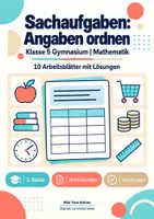 Vorschau - Arbeitsblätter - Sachaufgaben: Angaben ordnen Klasse 5 Gymnasium | Mathematik Sekundarstufe I | 10 Arbeitsblätter mit Lösungen als PDF - Deckblatt