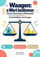 Vorschau - Arbeitsblätter - Waagen: x-Wert bestimmen Klasse 5 Gymnasium | Mathematik Sekundarstufe I | 10 Arbeitsblätter mit Lösungen als PDF - Deckblatt