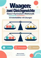 Vorschau - Arbeitsblätter - Waagen: zwei Gleichgewichte Klasse 5 Gymnasium | Mathematik Sekundarstufe I | 10 Arbeitsblätter mit Lösungen als PDF - Deckblatt