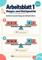 Vorschau - Arbeitsblätter - Waagen: zwei Gleichgewichte Klasse 5 Gymnasium | Mathematik Sekundarstufe I | 10 Arbeitsblätter mit Lösungen als PDF - Seite 1