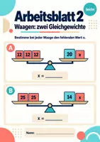 Vorschau - Arbeitsblätter - Waagen: zwei Gleichgewichte Klasse 5 Gymnasium | Mathematik Sekundarstufe I | 10 Arbeitsblätter mit Lösungen als PDF - Seite 2