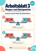 Vorschau - Arbeitsblätter - Waagen: zwei Gleichgewichte Klasse 5 Gymnasium | Mathematik Sekundarstufe I | 10 Arbeitsblätter mit Lösungen als PDF - Seite 3