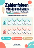 Vorschau - Arbeitsblätter - Zahlenfolgen mit Plus und Minus Klasse 5 Gymnasium | Mathematik Sekundarstufe I | 10 Arbeitsblätter mit Lösungen als PDF - Deckblatt