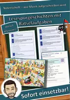 Vorschau - Arbeitsblätter - Notenschrift – wie Musik aufgeschrieben wird – Lesespurgeschichte mit Rätselaufgaben (Klasse 3) - Deckblatt