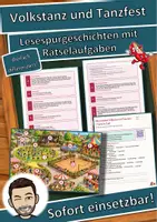Vorschau - Stationenlernen - Volkstanz und Tanzfest – Tänze im Takt – Lesespurgeschichte mit Rätselaufgaben (Klasse 3) - Deckblatt