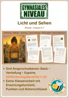 Vorschau - Unterrichtsreihen - Licht und Sehen – Physik Klasse 6–7 Gymnasium | Lochkamera, Schatten, Reflexionsgesetz, Brechung, Linsen, Auge | mit Klassenarbeit und Erwartungshorizont - Deckblatt