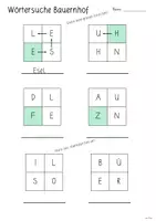 Vorschau - Arbeitsblätter - Wörtersuche Bauernhof (mit 4 Buchstaben) - Seite 1