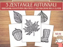 anteprima - Materiale per pittura e bricolage - 5 Zentangle Autunnali Disegnati a Mano | Schede di Arte, Mindfulness e Rilassamento | Disegni da Colorare Autunno Scuola Primaria e Secondaria - Pagina di copertina