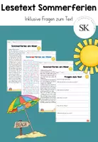 Vorschau - Arbeitsblätter - Lesetext Sommerferien - inklusive Fragen zum Text - Deckblatt