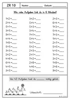 Vorschau - Arbeitsblätter - Speettest, ZR 10, Rechentest, Addition, Subtraktion - Seite 2