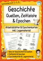 Vorschau - Arbeitsblätter - Geschichte Einstieg: Quellen, Zeitleiste & Epochen | Arbeitsblätter und Legematerial - Deckblatt