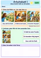 Vorschau - Arbeitsblätter - Jesus zieht in Jerusalem ein | Religion Klasse 1 Arbeitsblätter | Evangelische Religionslehre | 10 Arbeitsblätter als PDF - Seite 1