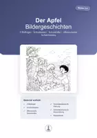 Vorschau - Arbeitsblätter - Der Apfel | Kreatives Schreiben Klasse 3–4 | 5 Bildergeschichten mit Hilfen & Lösungen - Deckblatt