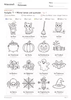 Vorschau - Arbeitsblätter - DaZ-Komplettpaket Halloween: Wortschatzübungen, Grammatikübungen, Leseverstehen & Schreiben, Selbstkontrolle, alle Lösungen, Lernkarten & Spiele – 55 Materialseiten - Seite 2
