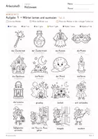 Vorschau - Arbeitsblätter - DaZ-Komplettpaket Halloween: Wortschatzübungen, Grammatikübungen, Leseverstehen & Schreiben, Selbstkontrolle, alle Lösungen, Lernkarten & Spiele – 55 Materialseiten - Seite 3