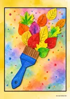 Vorschau - Mal- und Bastelvorlagen - Bunter Herbstpinsel mit Laub - Seite 1