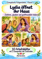 Vorschau - Arbeitsblätter - Lydia öffnet ihr Haus | Religion Klasse 1 Arbeitsblätter | Evangelische Religionslehre | 10 Arbeitsblätter als PDF - Deckblatt