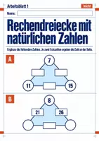 Vorschau - Arbeitsblätter - Rechendreiecke mit natürlichen Zahlen Klasse 5 Gymnasium | Mathematik Sekundarstufe I | 10 Arbeitsblätter mit Lösungen als PDF - Seite 1
