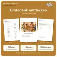 Vorschau - Unterrichtsreihen - Erntedank Religion Klasse 1–2 | Danke für die Gaben | Bildkarten & Arbeitsblätter - Deckblatt