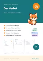 Vorschau - Arbeitsblätter - Der Herbst Klasse 1 und 2 – bunte Blätter, Baumfrüchte, Tiere im Herbst: Sachunterricht mit Lösungen - Deckblatt