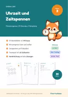 Vorschau - Arbeitsblätter - Uhrzeit minutengenau und Zeitspannen Klasse 3 – 24 Stunden, Fahrplan: differenziert mit Lösungen - Deckblatt