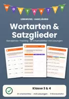 Vorschau - Arbeitsblätter - Wortarten und Satzglieder Klasse 3 und 4 | Grammatik Arbeitsblätter | mit Lösungen - Deckblatt