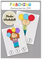 Vorschau - Fördermaterial/Inklusion - Klammerkarten: Menge 5 - FASCHING - Menge legen - Deckblatt