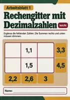 Vorschau - Arbeitsblätter - Rechengitter mit Dezimalzahlen Klasse 5 Gymnasium | Mathematik Sekundarstufe I | 10 Arbeitsblätter mit Lösungen als PDF - Seite 1