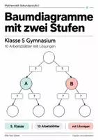 Vorschau - Arbeitsblätter - Baumdiagramme mit zwei Stufen Klasse 5 Gymnasium | Mathematik Sekundarstufe I | 10 Arbeitsblätter mit Lösungen als PDF - Deckblatt