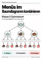 Vorschau - Arbeitsblätter - Menüs im Baumdiagramm kombinieren Klasse 5 Gymnasium | Mathematik Sekundarstufe I | 10 Arbeitsblätter mit Lösungen als PDF - Deckblatt