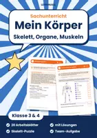 Vorschau - Arbeitsblätter - Mein Körper Klasse 3 und 4 | Arbeitsblätter Skelett & Organe | mit Lösungen - Deckblatt