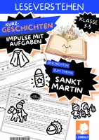 Vorschau - Arbeitsblätter - Sankt Martin Lesetext mit Fragen Klasse 3 4 5 | 6 Kurzgeschichten zu Laternenumzug & Teilen | Leseförderung Grundschule - Deckblatt