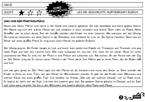 Vorschau - Arbeitsblätter - Sankt Martin Lesetext mit Fragen Klasse 3 4 5 | 6 Kurzgeschichten zu Laternenumzug & Teilen | Leseförderung Grundschule - Seite 1