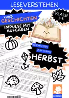 Vorschau - Arbeitsblätter - Herbst Lesetext mit Fragen Klasse 3 4 5 | 6 Kurzgeschichten zu Drachen, Laub & Herbstwetter | Leseverständnis Deutsch - Deckblatt