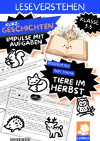 Vorschau - Arbeitsblätter - Tiere im Herbst Lesetext mit Fragen Klasse 3 4 5 | 6 Kurzgeschichten über Igel, Eichhörnchen & Co. | Deutsch & Sachunterricht - Deckblatt