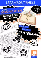 Vorschau - Arbeitsblätter - Erntedank Lesetext Grundschule Klasse 3 4 5 | 6 Kurzgeschichten zu Ernte, Bauernhof & Teilen | Leseverständnis mit Fragen - Deckblatt