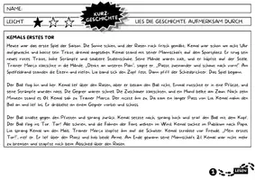 Vorschau - Arbeitsblätter - Fußball Lesetext Grundschule Klasse 3 4 5 | 6 Kurzgeschichten über Teamgeist & Fairness | Lesetraining mit Fragen - Seite 1